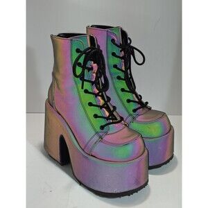 Demonia Purple Rainbow Reflective Camel-203   Platform Goth Boots Size 8